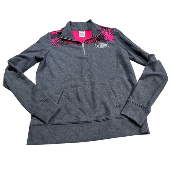 PINK Victoria’s Secret Quarter Zip Pullover Size XS Soft Fleece Gray Long Sleeve - Picture 1 of 7